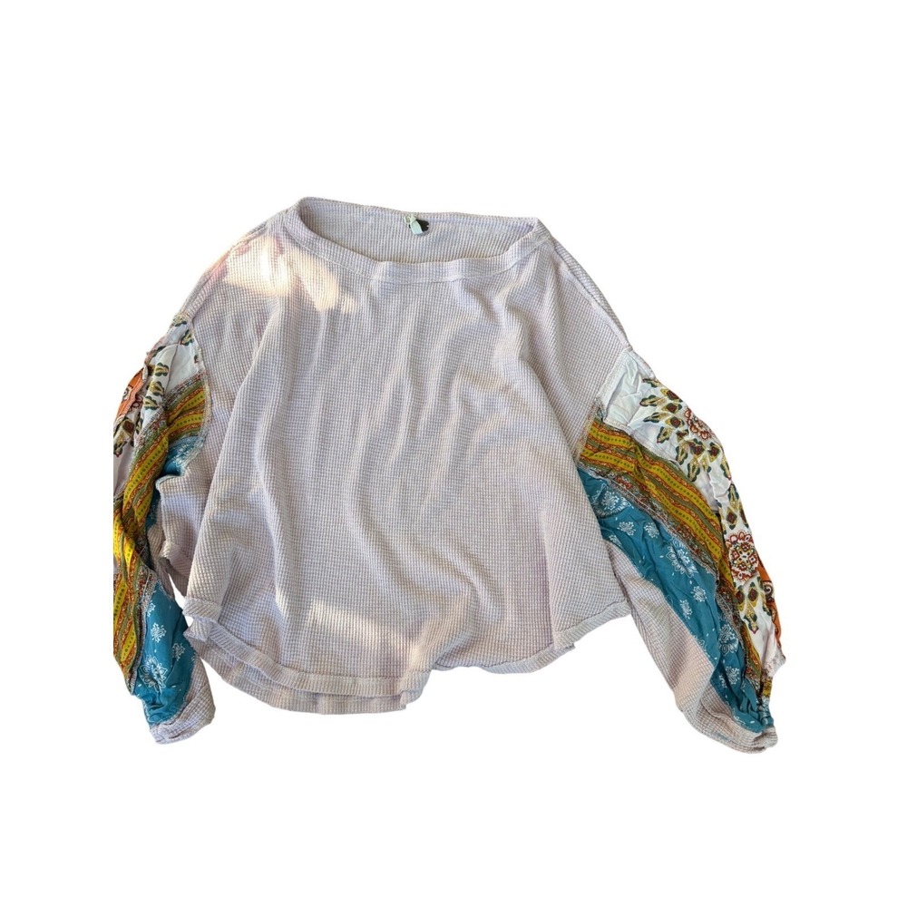 We The Free‎ Free People Pink Waffle Knit Thermal Balloon Sleeve Top Boho S